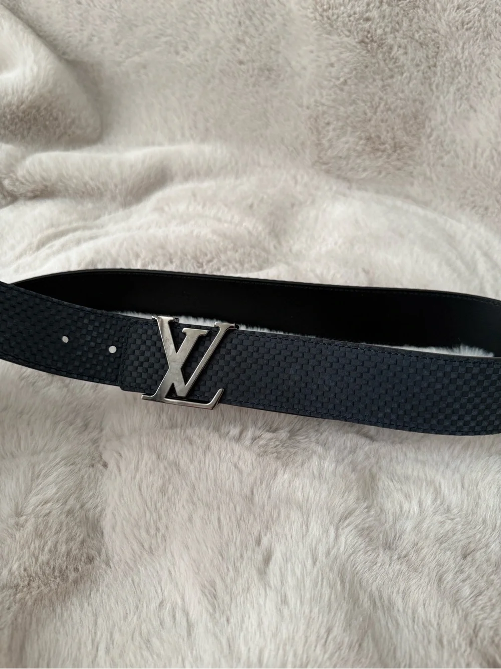 Louis Vuitton Black Damier Suede Leather Belt with Silver LV Buckle